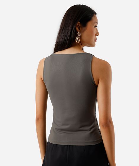 regata feminina de poliamida decote canoa  cinza