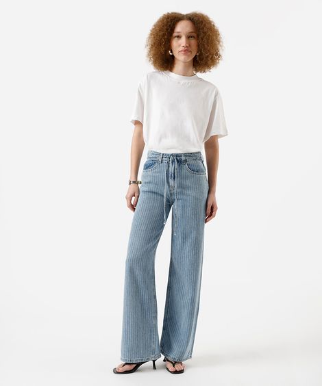 calça jeans feminina eversized com cintura média azul