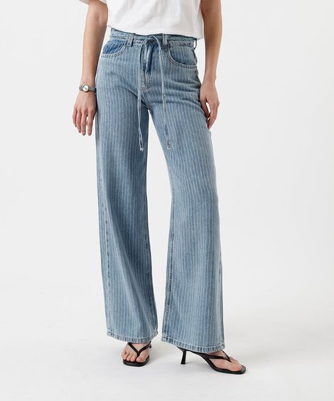 calça jeans feminina eversized com cintura média azul