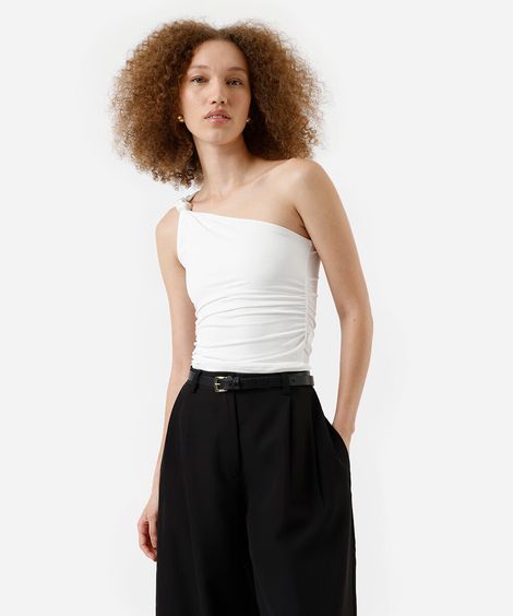 blusa ombro único feminina com franzidos off white