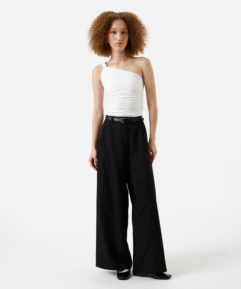 blusa ombro único feminina com franzidos off white