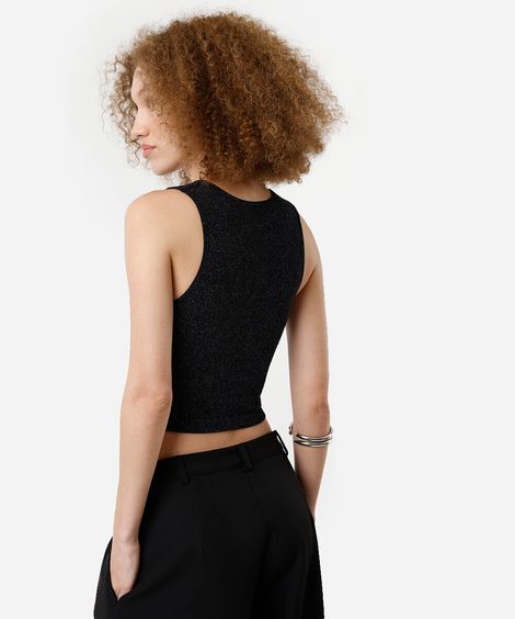regata feminina em poliamida canelada com lurex preto