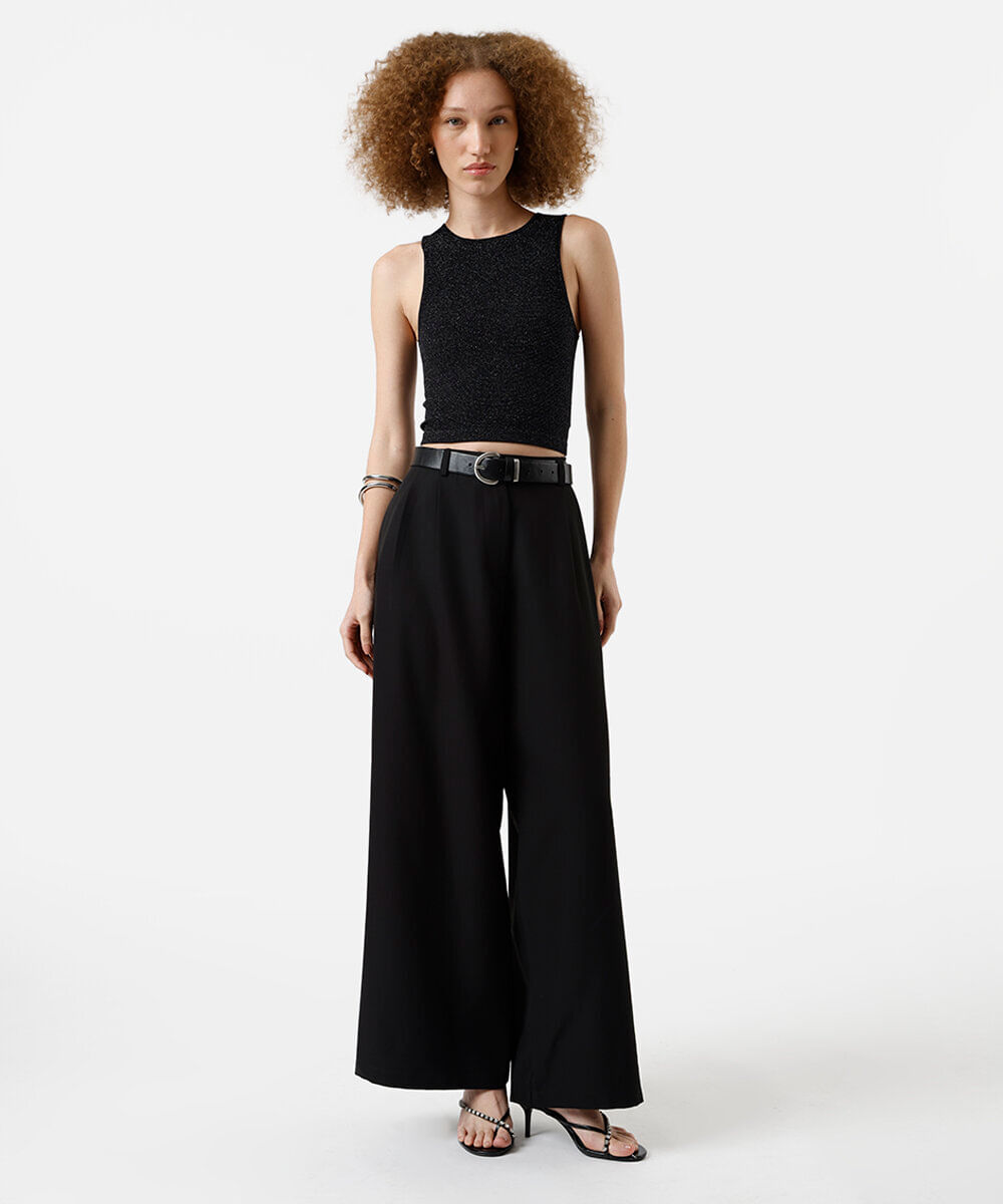 regata feminina em poliamida canelada com lurex preto