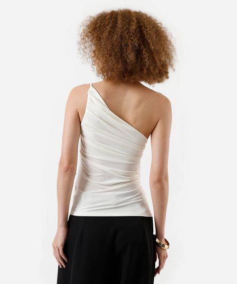 blusa ombro único feminina franzida bege