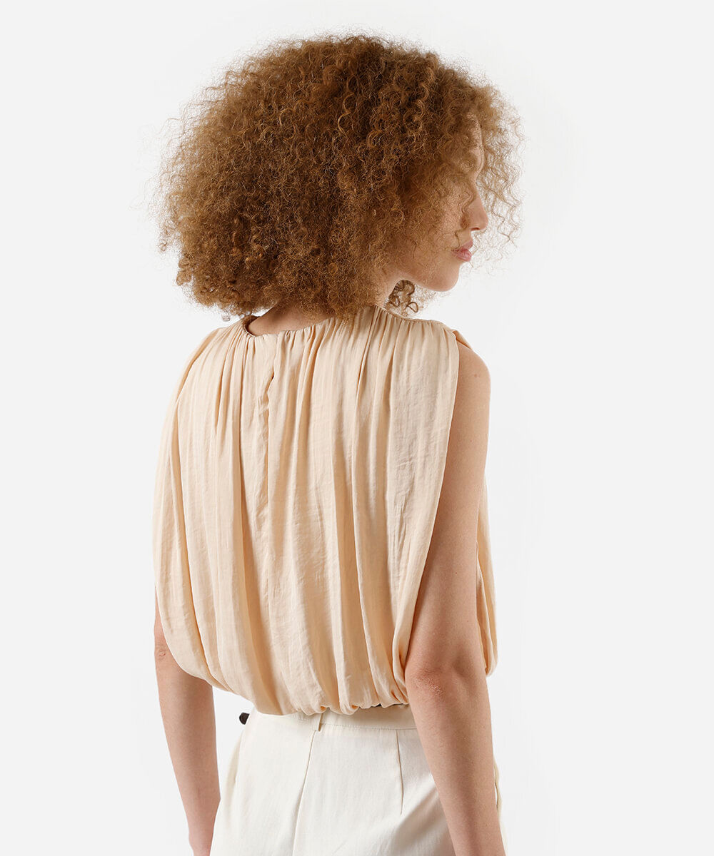 regata balonê feminina com franzidos bege