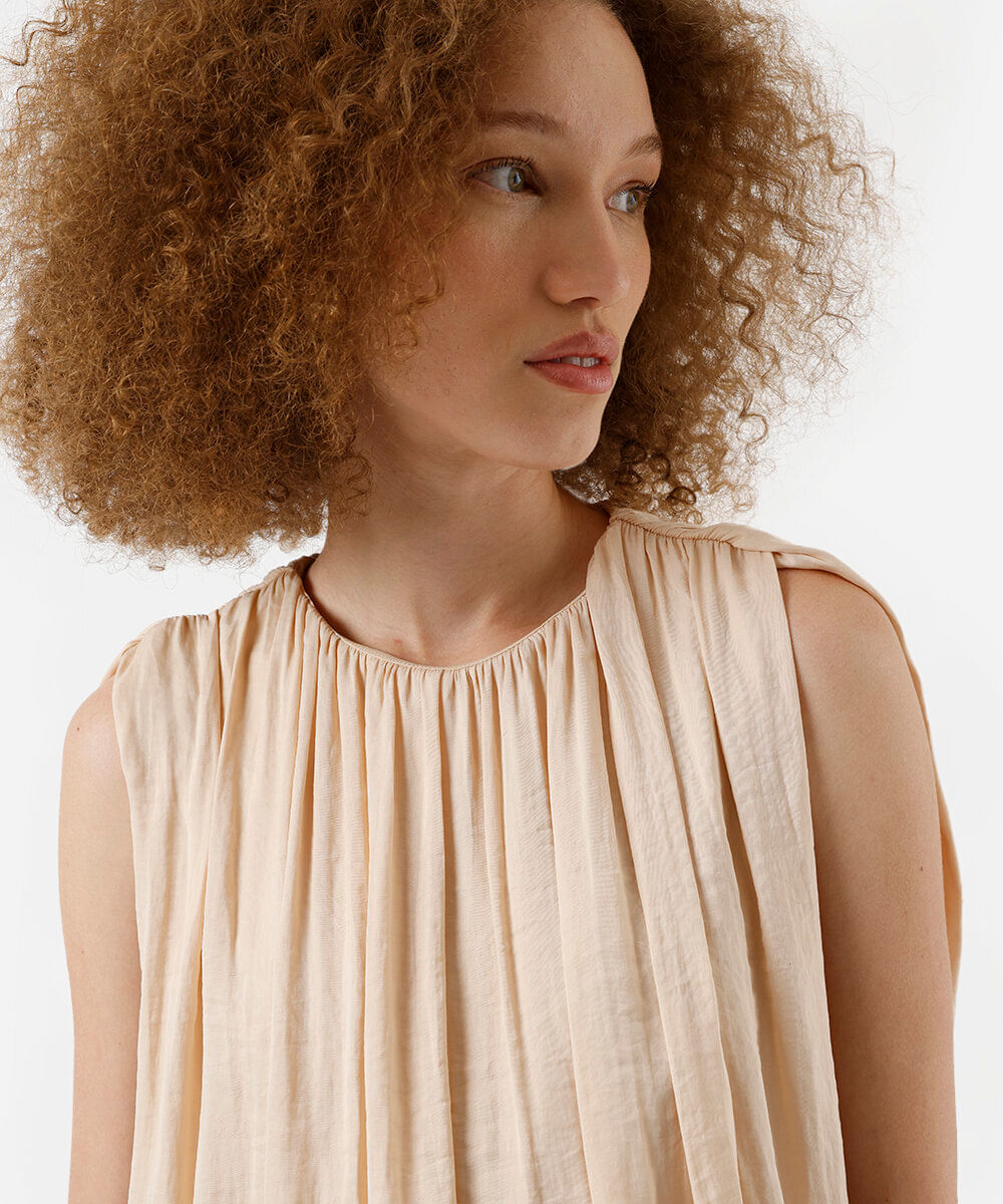 regata balonê feminina com franzidos bege