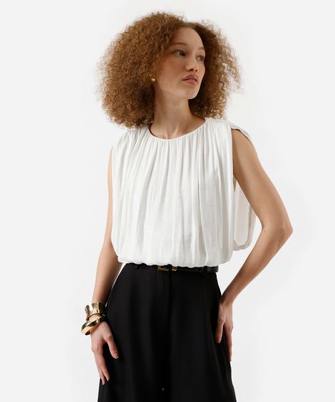 regata balonê feminina com franzidos off white