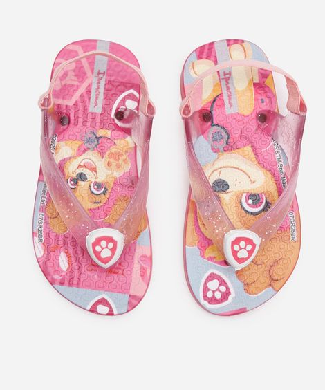 chinelo infantil ipanema com elástico patrulha canina rosa