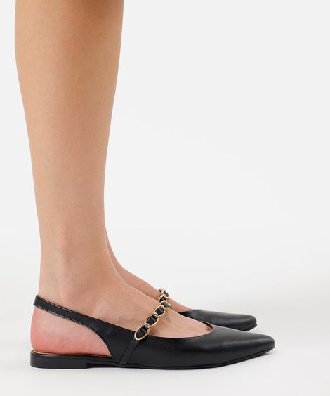 sapatilha bico fino com corrente oneself preta