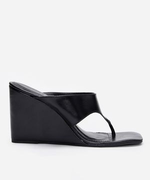 sandália bico quadrado anabela oneself preta