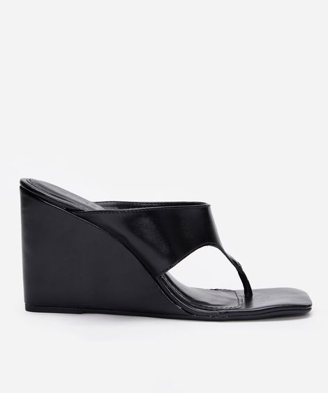 sandália bico quadrado anabela oneself preta