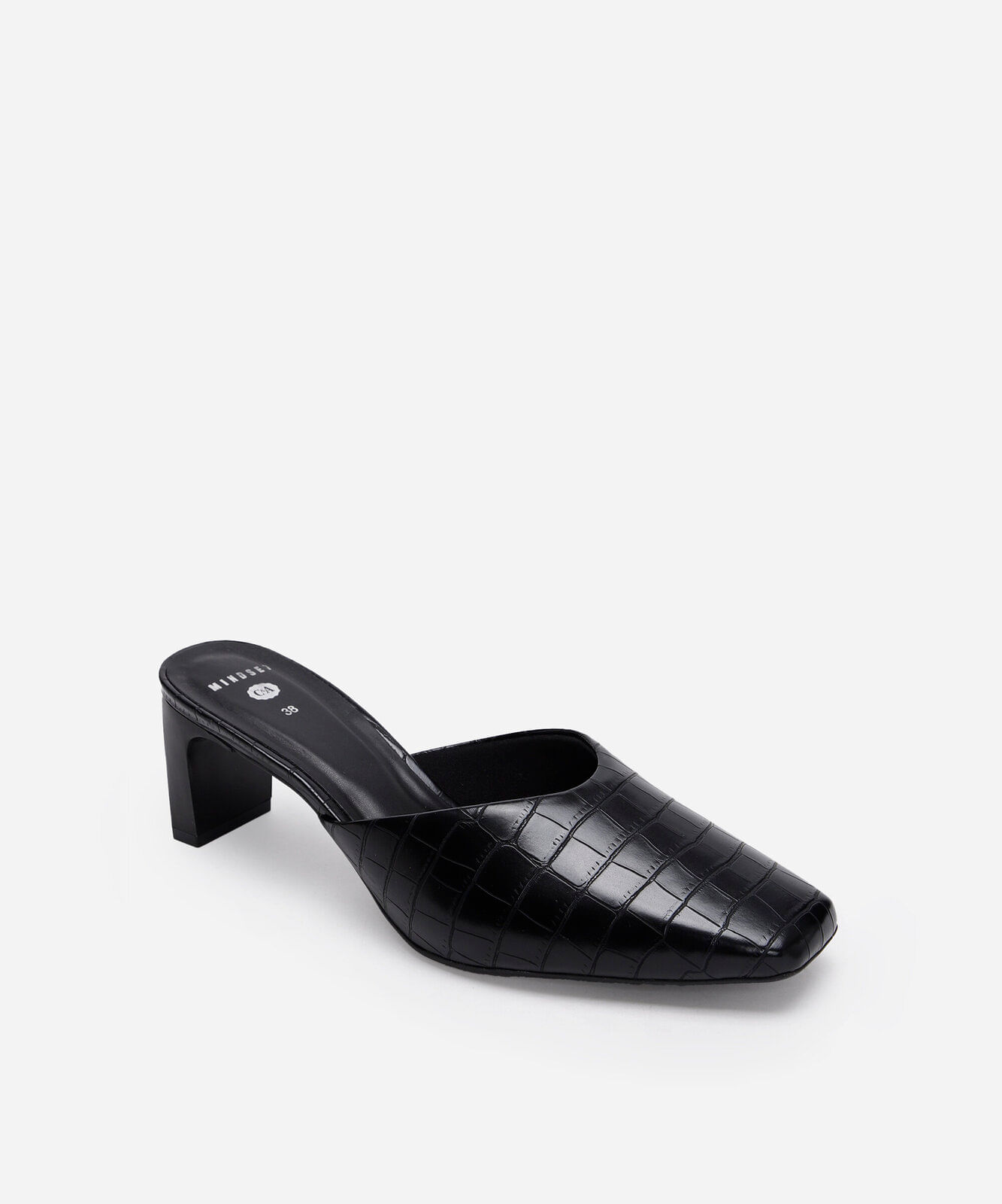 scarpin mule bico quadrado croco mindset preto