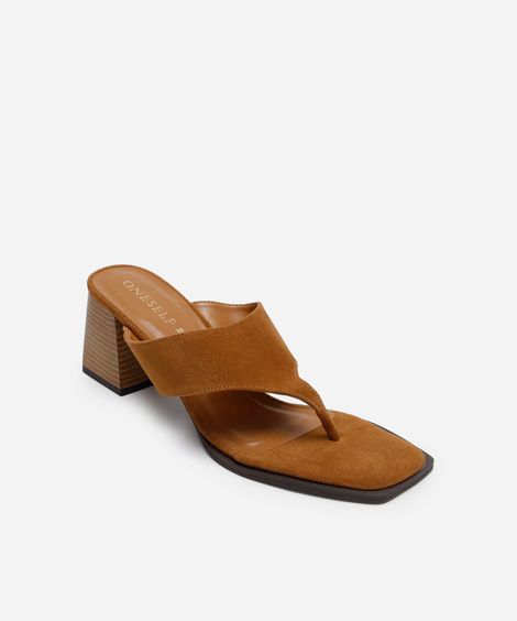 tamanco bico quadrado salto grosso oneself marrom