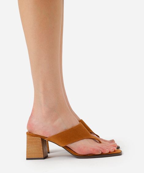 tamanco bico quadrado salto grosso oneself marrom