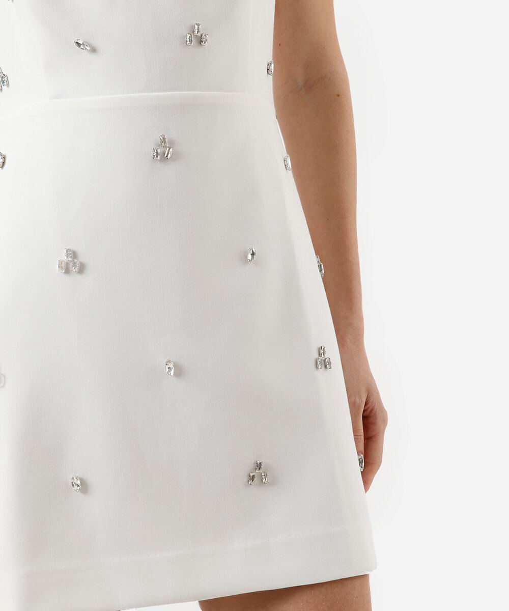 vestido curto alça fina com brilhos off white