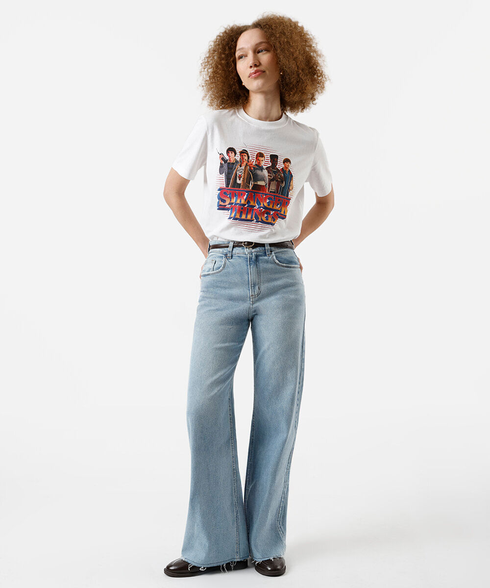 camiseta feminina de algodão stranger things off white