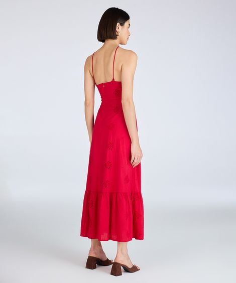 vestido halterneck feminino com laise coqueiro vermelho
