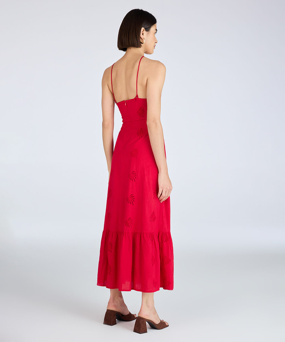 vestido halterneck feminino com laise coqueiro vermelho