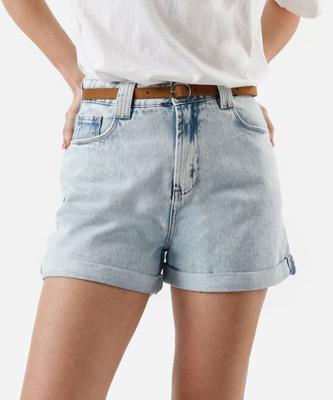 shorts mom feminino em jeans com cinto azul