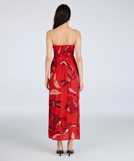 vestido longo feminino de viscose com lurex floral vermelho