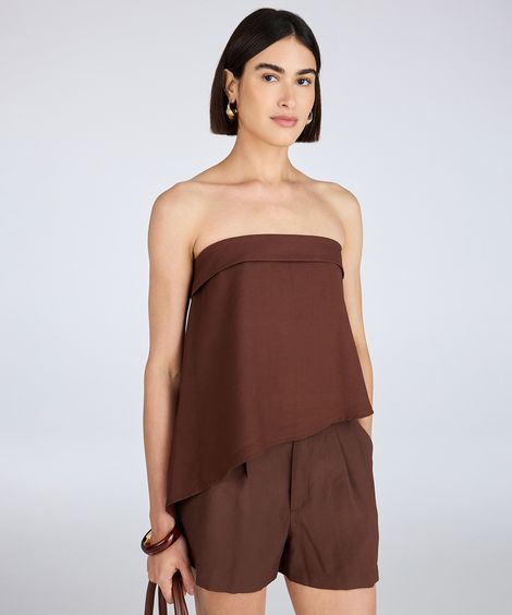 blusa sem alça feminina com viscose assimétrica marrom