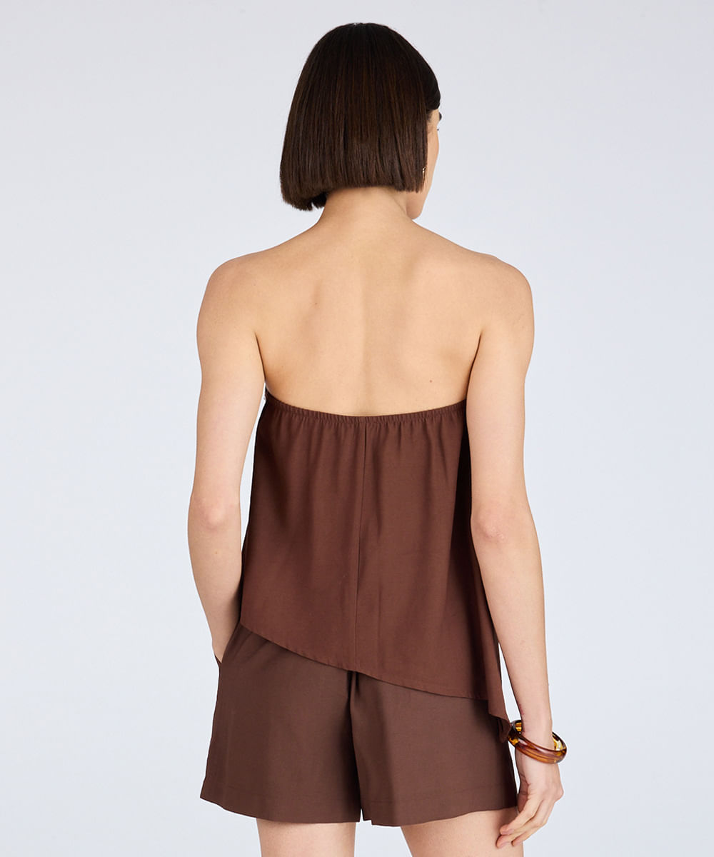blusa sem alça feminina com viscose assimétrica marrom