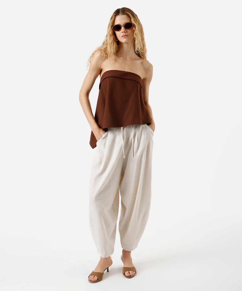 blusa sem alça feminina com viscose assimétrica marrom