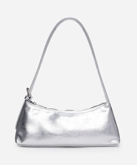 bolsa baguete com fivela metalizada prateada