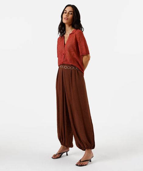 calça aladim feminina com viscose texturizada marrom
