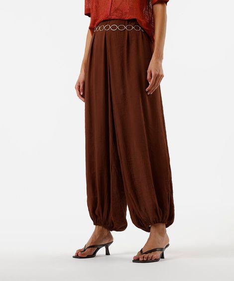calça aladim feminina com viscose texturizada marrom