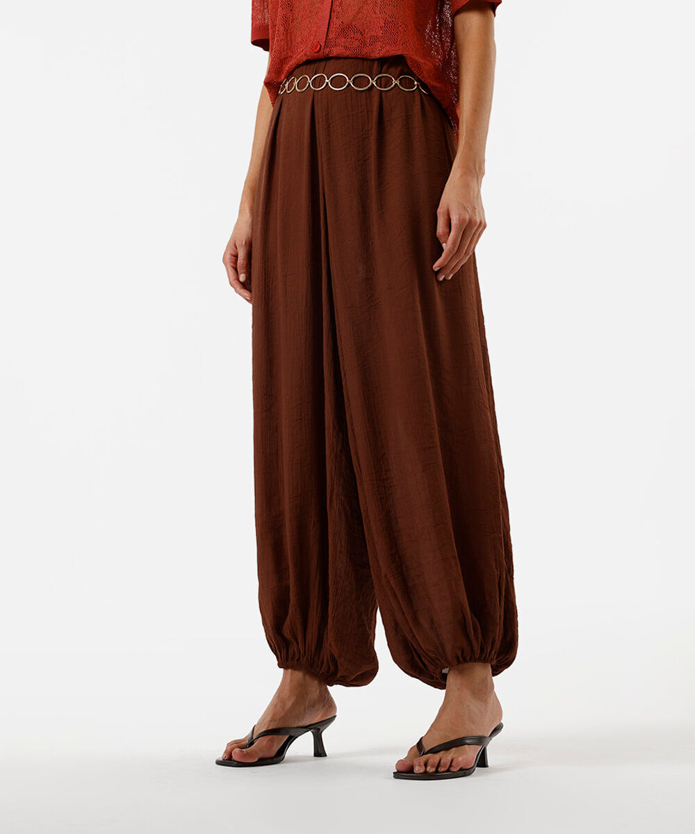 calça aladim feminina com viscose texturizada marrom