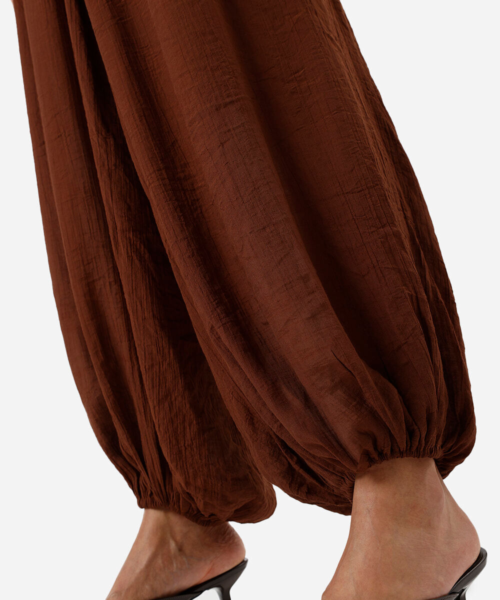calça aladim feminina com viscose texturizada marrom