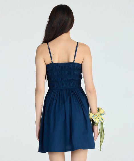 vestido evasê feminino com pregas azul