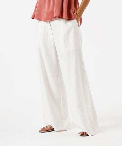 calça feminina wide leg de viscose com pregas off white