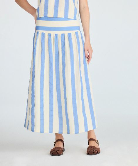 saia midi feminina de algodão listrada azul