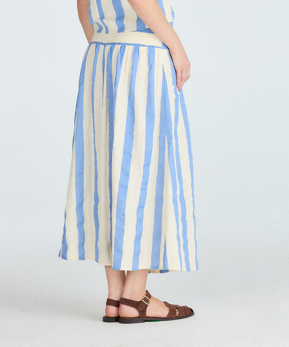 saia midi feminina de algodão listrada azul