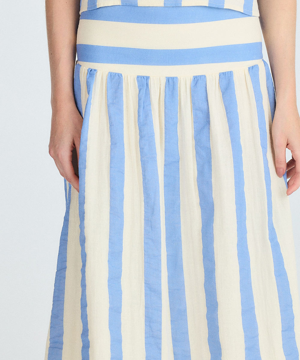 saia midi feminina de algodão listrada azul