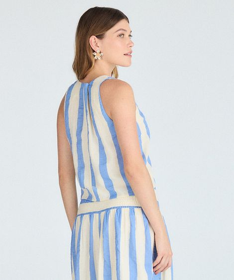 regata feminina de algodão decote quadrado listrada azul