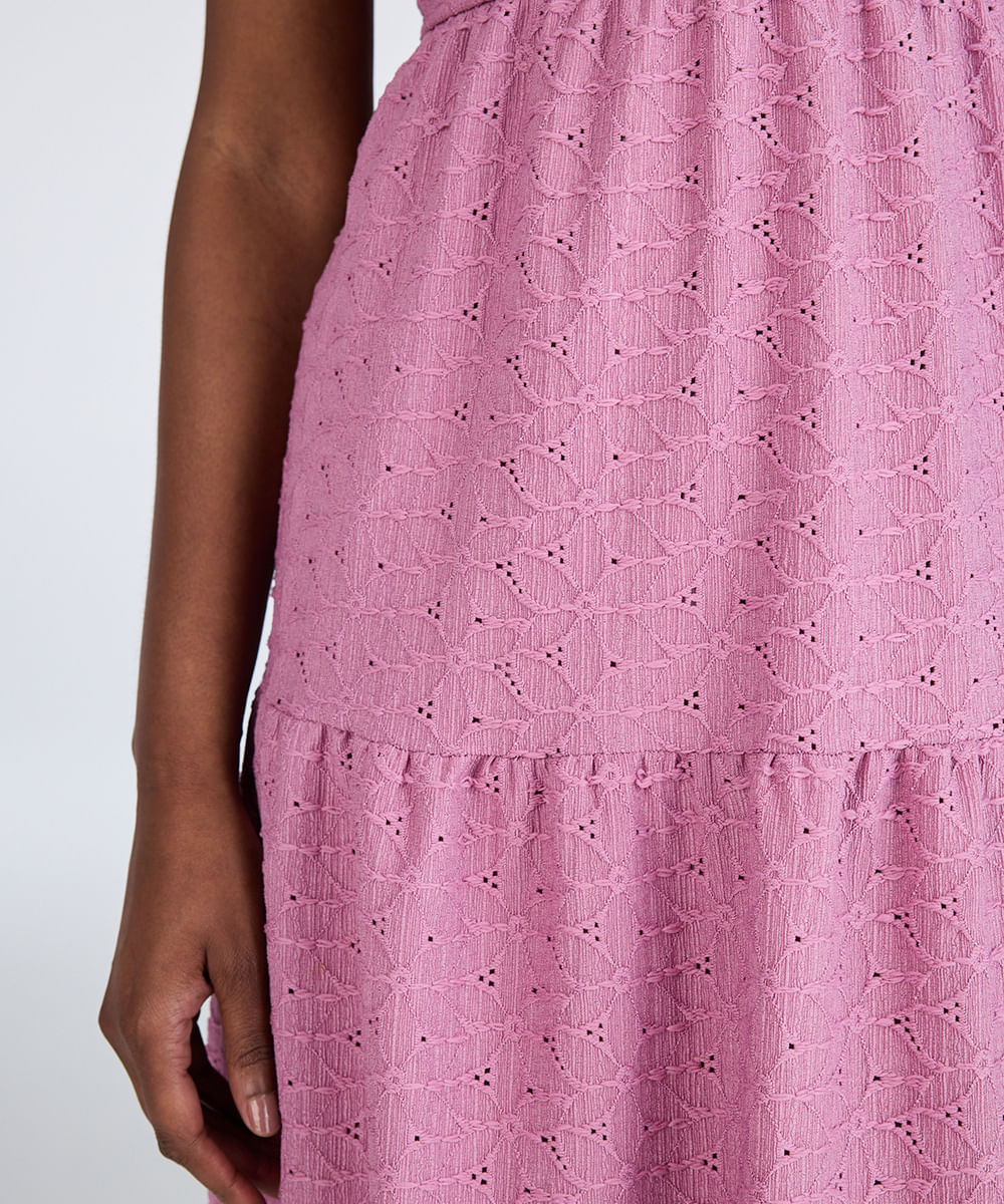 vestido longo feminino de laise com amarração floral lilás