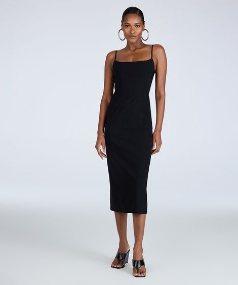 vestido midi feminino de viscose com fenda preto