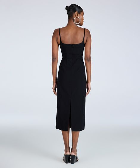 vestido midi feminino de viscose com fenda preto