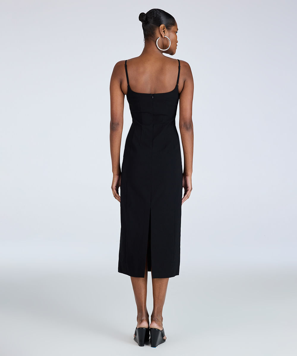 vestido midi feminino de viscose com fenda preto