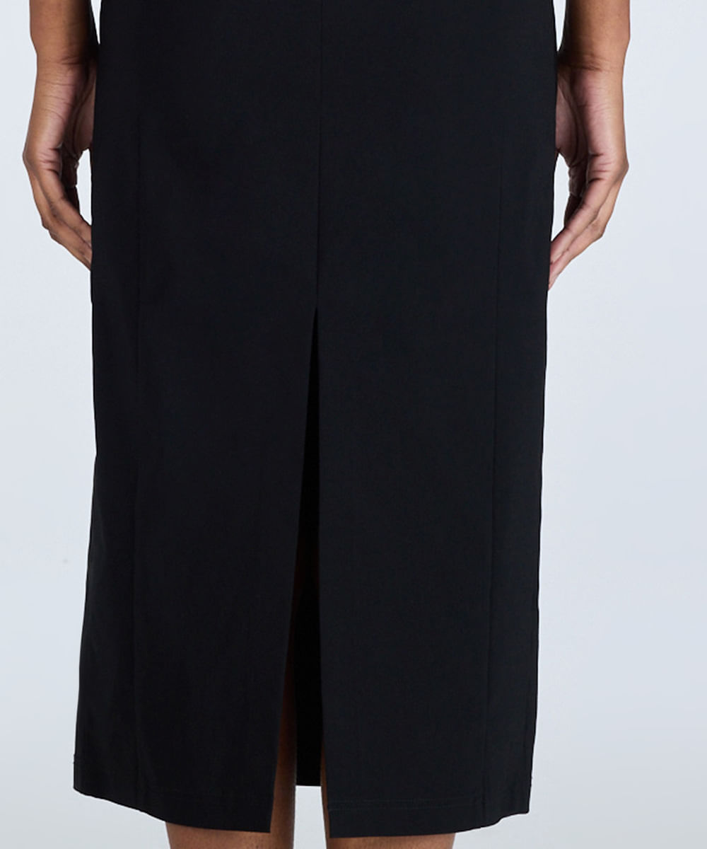 vestido midi feminino de viscose com fenda preto