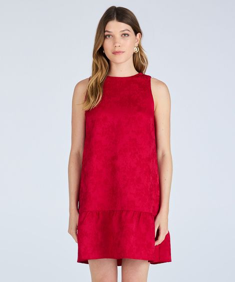 vestido curto feminino de jacquard com recorte texturizado vermelho