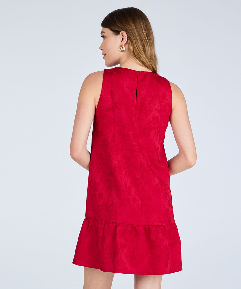 vestido curto feminino de jacquard com recorte texturizado vermelho