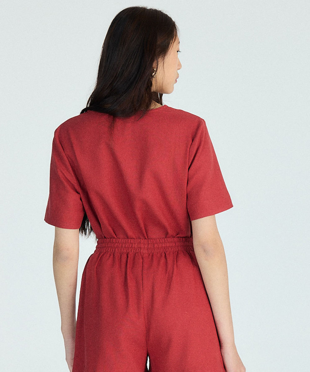 blusa feminina com linho decote v básica vermelha