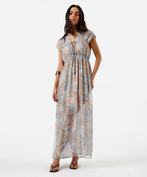 vestido longo feminino com lurex franzido colorido