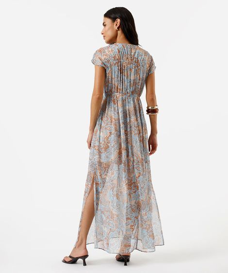 vestido longo feminino com lurex franzido colorido