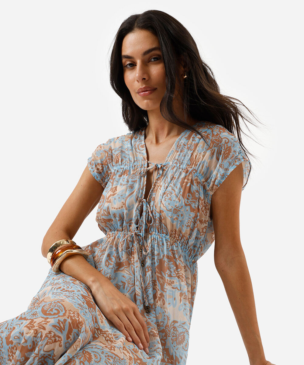 vestido longo feminino com lurex franzido colorido