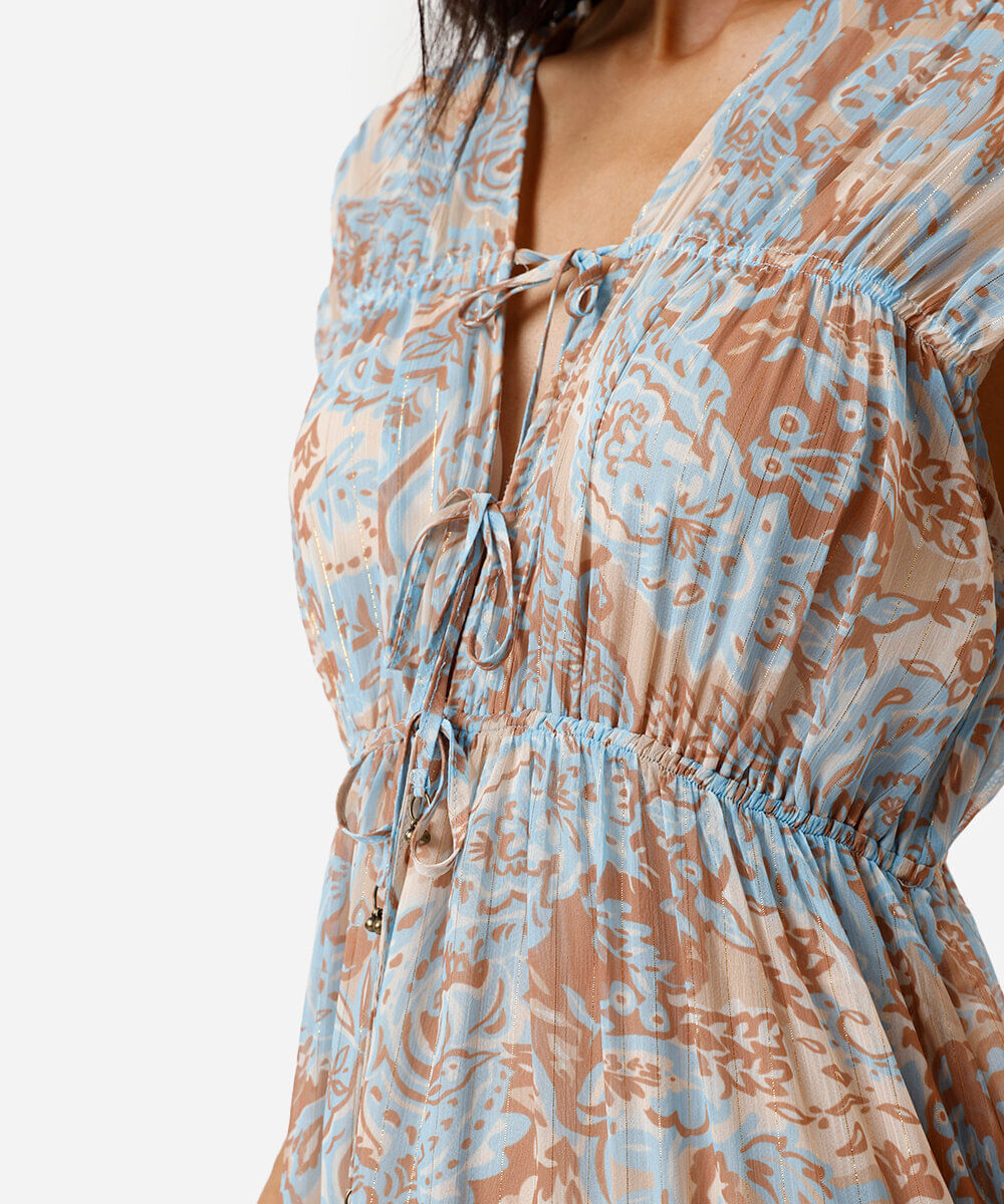 vestido longo feminino com lurex franzido colorido